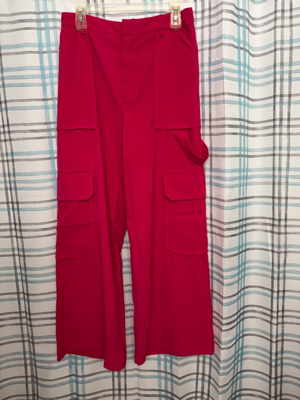 Hot Pink Wide-Leg Cargo Jumpsuit Pants